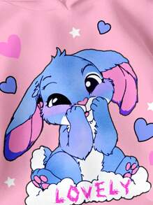 SHEIN 年轻女孩可爱卡通蓝色兔子露露，针脚图案，新鲜奶油粉色，休闲宽松圆领舒适日常针织长袖运动衫，适合秋冬季，轻松舒适，秋季分层，时尚，休闲装，图案，返校，秋季，返校节，适合户外野餐，街头摄影，家居，校园，Chill Chill 可爱连帽衫，适合可爱女孩的粉色连帽衫，适合兔子连帽衫 - 彩色 - 查看 5