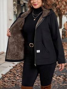 SHEIN Clasi Giacca con cappuccio imbottita termica casual, taglia comoda, autunno/inverno