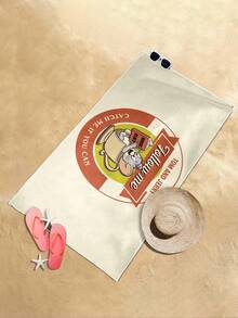 TOM & JERRY X SHEIN Toalla de playa de secado rápido con gráficos de dibujos animados, transpirable y antimicrobiana - Beis - Ver 9