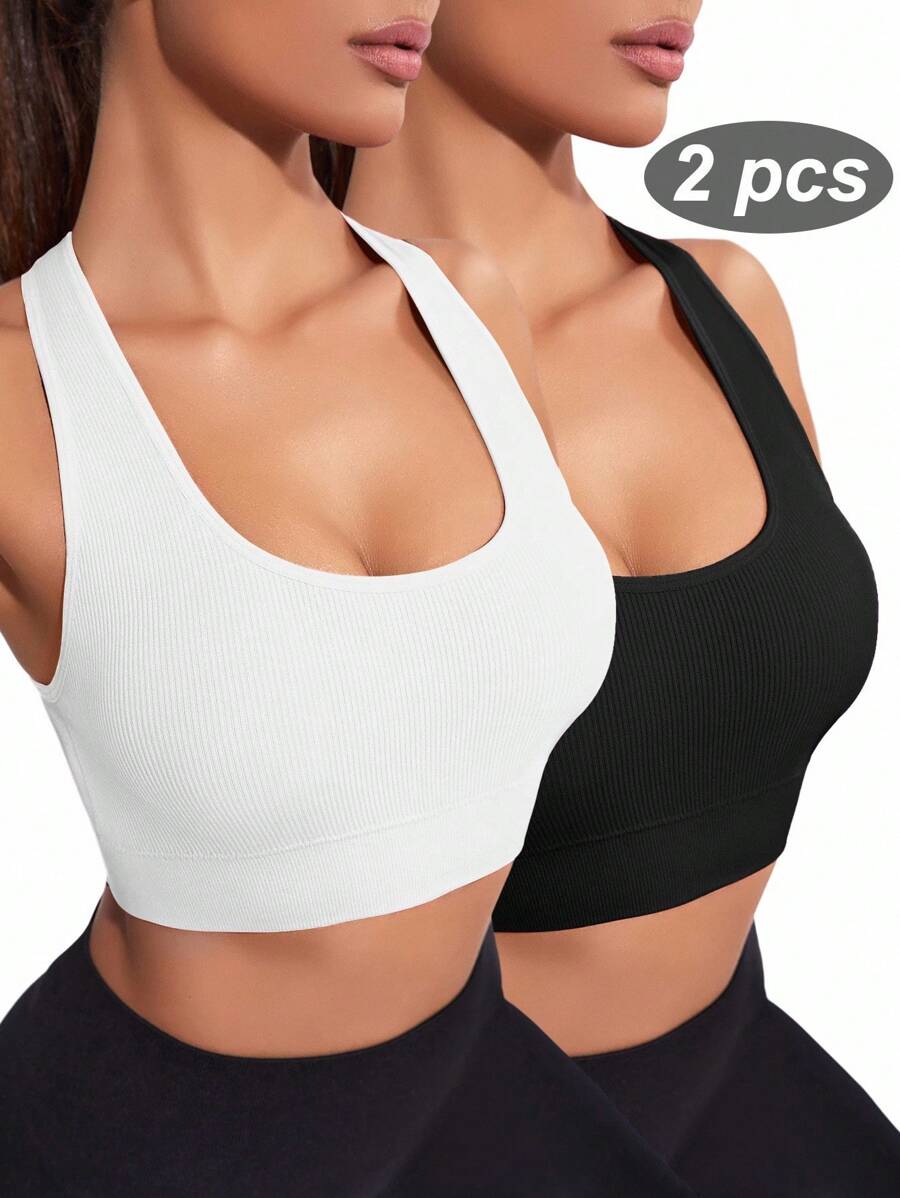 Velisys Velisys Women's Seamless Solid Color Ribbed Everyday Fitness Sports Bra - Multicolor - View 1