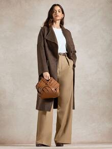 Briarwyn 女士时尚纯色瀑布领翻盖口袋系带大衣 - 咖啡棕 - 查看 5