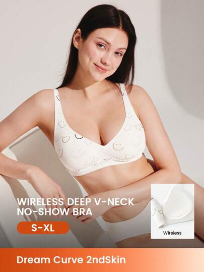 LUVLETTE Sujetador sin costuras con estampado Dream Curve 2ndSkin, con escote en pico, cómodo y sin marcas, también adecuado para adolescentes, jóvenes y niñas