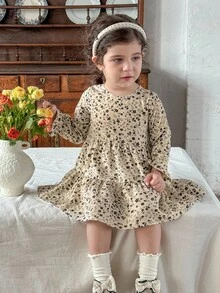 LMoss Kids Baby Mädchen Blümchen Rundhals Puffärmel eng anliegendes Kleid