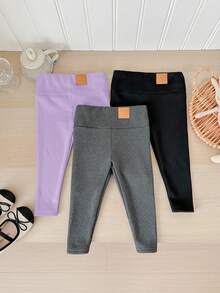 SHEIN LMoss Kids LMoss 3件套女婴秋冬加厚保暖内衬打底裤（黑色、灰色和杏色）。买1送3，百搭休闲保暖内衬裤 - 彩色 - 查看 7