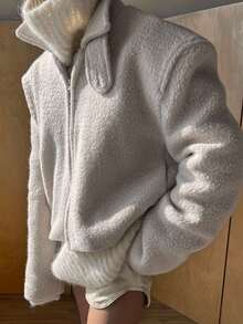 DAZY 女士休闲立领夹克，秋冬女式外套 - 杏色 - 查看 7