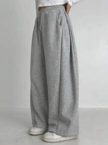 DAZY 女士休闲抽绳高腰宽松阔腿运动裤女式慢跑裤 - 灰色 - 查看 3