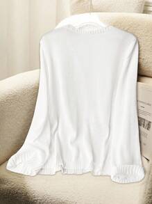 SHEIN Clasi Cárdigan blanco casual de manga larga con botones para mujer de talla grande