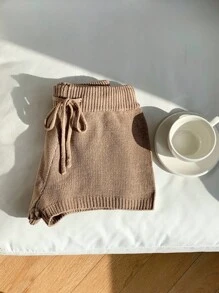 Comfortcana 秋冬休闲纯色高腰抽绳针织短裤