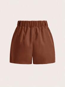 BamGlimmer Women's Casual Solid Color Shorts, Summer - Mocha Brown - View 2