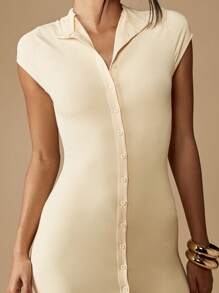 MISSGUIDED 迷你连衣裙，领口纽扣前开襟，修身夏季办公室正式商务专业短袖修身工作服