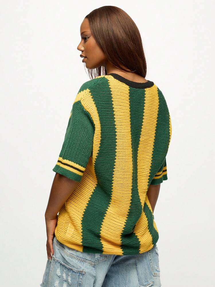 SUMWON WOMEN Crochet Knit Brazil Varsity Jersey With Flag Emblem