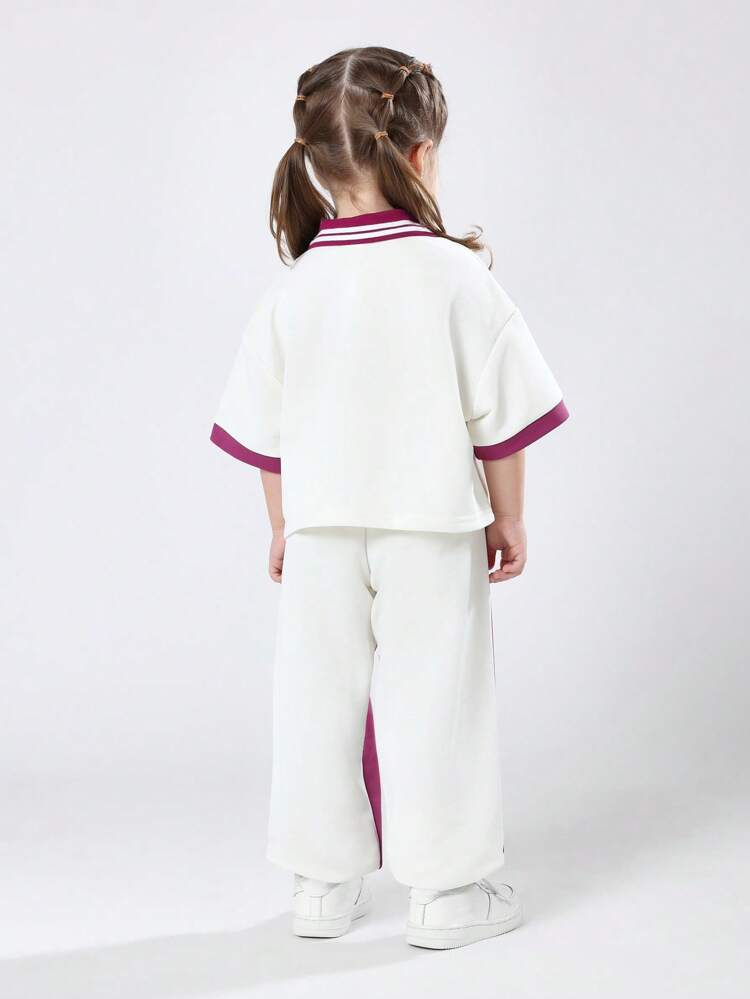 Varsity Style Polo Top With Matching Jogger Pants