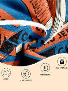 TOM & JERRY X SHEIN 1pc Letter & Cartoon Pattern Beach Towel Cozy Plush Fleece, Warm & Soft For Camping, Home, And Outdoor Use - Perfect Birthday Or Holiday Gift For Boys, Girls, Men, And Women - All-Season Comfort, Outdoor Blanket