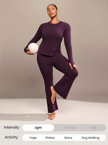 GLOWMODE FeatherFit™ In The Zone Mềm mại Co giãn Thấm mồ hôi Nhanh khô Ôm vừa vặn Lỗ xỏ ngón tay cái Viền cong Áo dài tay Tác động thấp Yoga Pilates Phòng tập thể dục Trang phục thể thao hàng ngày - Cola anh đào - Xem 5