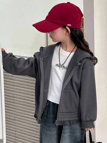 DAZY Young Girls Hooded Casual Solid Color Long Sleeve Sweatshirt, Spring/Autumn - Grey - View 4