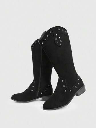 Fairycore Damen Spitze Zehen V-Ausschnitt Western Stiefel, Plateau Absatz Nieten Punk Goth Knöchel Stiefel, Halloween