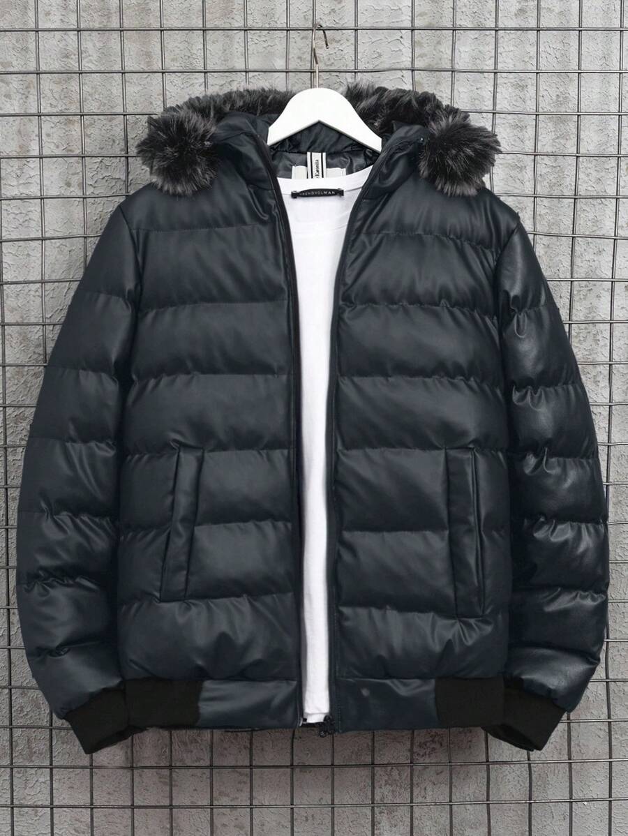 RueChic 男士简约纯色拉链口袋休闲夹克，适合日常冬季穿着