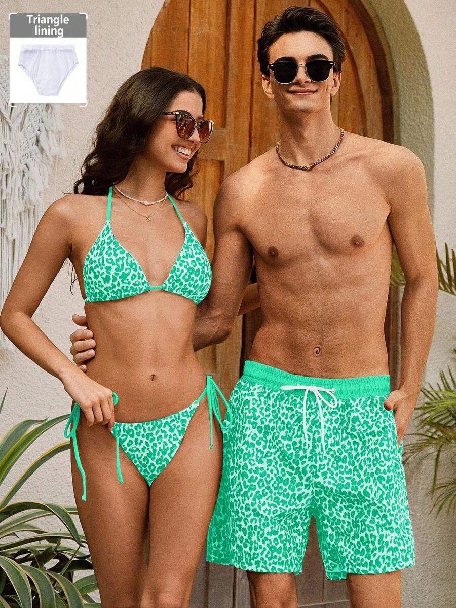Palasendo Quần short đi biển có túi rút họa tiết da báo dành cho nam - Nhiều màu - Xem 1