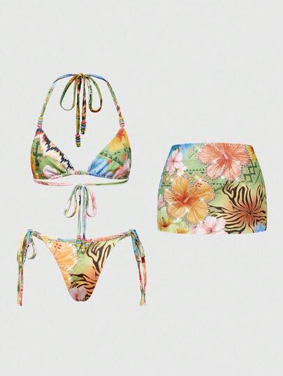 ROMWE Grunge Punk 2pcs/Set Women's Colorful Floral Boho Style Beaded Accessories