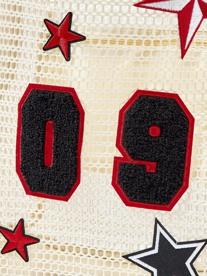 Grunge Punk 1pc Embroidered Letter Foldable Beach Bag, Mesh Net Tote Handbag For Women, Summer Outdoor Travel Essential