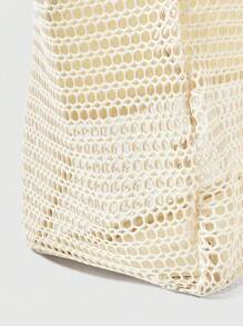 ROMWE Grunge Punk 1 件刺绣字母可折叠沙滩包，女士网眼手提包，夏季户外旅行必备 - 彩色 - 查看 6