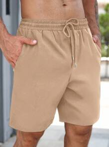 Manfinity RelaxMax Pantalones cortos sueltos de hombre de unicolor con cordón, de moda casual y versátil - Caqui - Ver 5