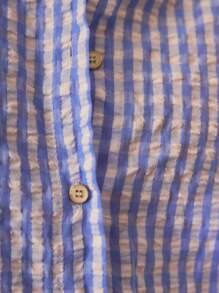 Aralina 睡衣秋冬可爱 Y2K 斯德哥尔摩风格纹理格子泡泡纱超大衬衫，配金色装饰纽扣