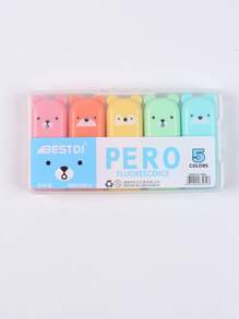 SHEIN 4/5/6 couleurs/set Mignon mini stylo fluorescent style ours, pointe oblique couleur macaron. Fournitures scolaires et de bureau