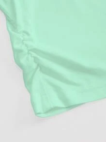 SHEIN EZwear Áo thun tay ngắn in nơ thường ngày dành cho nữ, mùa hè - Màu xanh Bạc hà - Xem 4