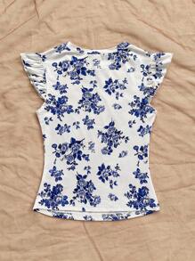 Soleia Kỳ nghỉ bình thường, Bãi biển miền Tây, Khách dự tiệc cưới, Tốt nghiệp, Bữa sáng muộn, Ngày lễ Thánh Patrick, Kỳ nghỉ xuân, Lễ Phục sinh, Lễ hội âm nhạc Áo thun tay bèo in họa tiết hoa nhiệt đới Boho thanh lịch, Mùa xuân/Hè - Xanh và trắng - Xem 2