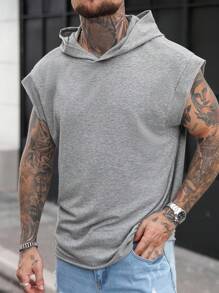 Manfinity Dauomo 男士純色針織無袖連帽衫 - 灰色 - 查看 4