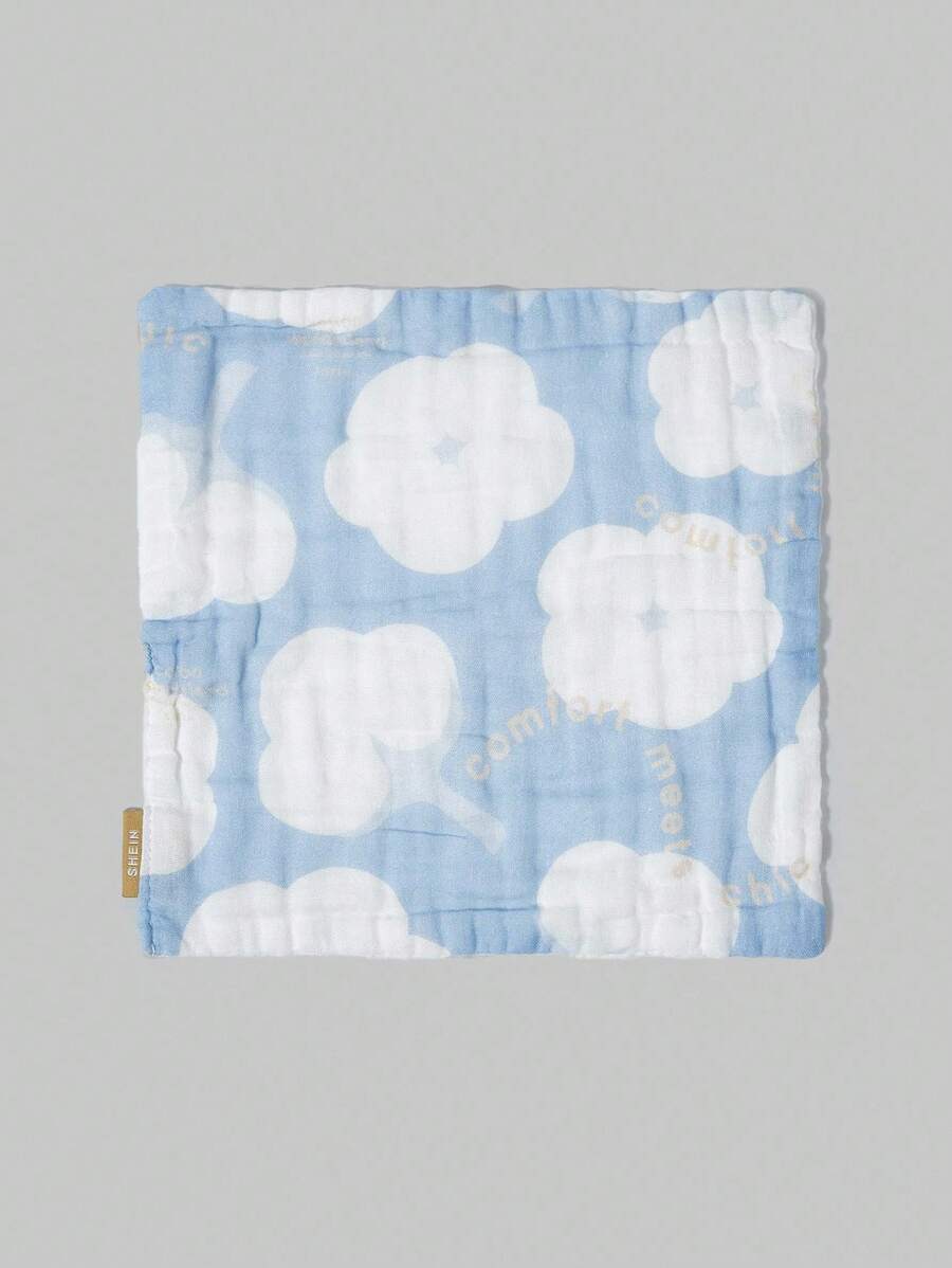 SHEIN Skin-Friendly Absorbent Soft Cartoon Single-Sided Print Handkerchief - Blue and White - View 1