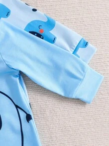 SHEIN Persoplay Kids 2pcs Toddler Infant Baby Boys Cute Elephant Print Round Neck Open Shoulder Long Sleeve Jumpsuit & Pants Set, Children Clothing, Baby Outfit, Suitable For Casual, Party, Sports Wear In Autumn/Winter