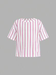SHEIN Young Girl Casual Loose Comfortable Round Neck Cartoon Pattern T-Shirt And Pants Set - Hot Pink - View 8