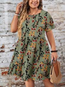 EMERY ROSE 休闲简约宽松圆领短袖大码连衣裙，适合秋冬季