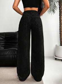 SHEIN EZwear 女士休闲破洞阔腿牛仔裤