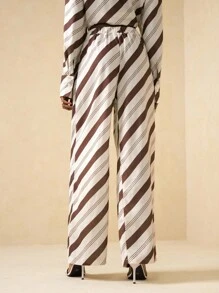 Lyxana Women's Commuting Minimalist Contrast Striped Pants Fall Cloth For Women - Apricot - View 2