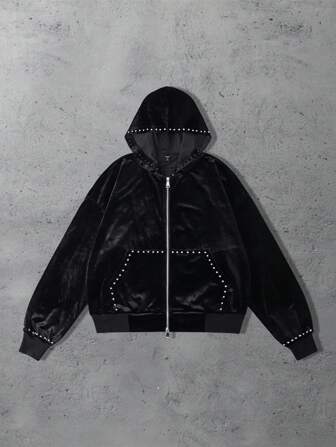 Street Life Herren Samt Sweatshirt mit Nieten, locker geschnittener Kurzstil, Herbst