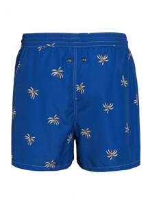 Horizaway 男式抽绳腰带植物印花口袋沙滩短裤