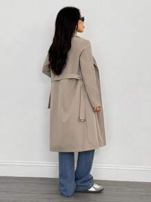 SHEIN PETITE Khaki Retro Long-Sleeved Waist Women's Trench Coat,Winter Women,Winter Women Coat,New Year Eve,Women Jackets, Women,Long Women Jackets,Winter Women Jacket,Elegant Jackets,Business Women Trench Coat Women Women Trench Coats Long Trench Coat Double Breasted Trench Coat Belted Trench Coat Women Trench Coat Long Coat Long Jacket Women Women Outerwear - Khaki - View 2