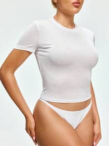 SHAPORA 女士休闲基本款透明家居服上衣 - 白色 - 查看 4