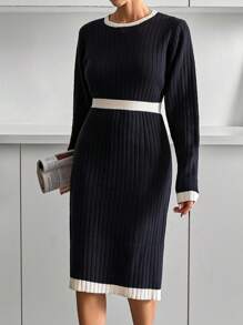 EURMUSE Women Sweater Rhine Stone Detail Beige,Jumper Dress,Jumper Dress Woman,Knitted Dress,Petite Jumper Dress,Winter Dress,Jumper Dress Petite,Petite,Knit Dress - Navy Blue - View 4