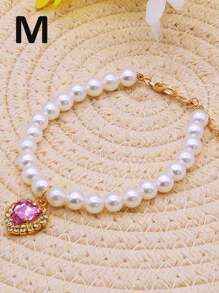 1 pieza Collar de perro y gato blanco con perlas, collar de gatito y collar de perro con forma de pera, accesorios de joyería bonitos con rhinestones con forma de corazón, para boda, fiesta de cumpleaños, cachorro, mascota y collar básico para perro pequeño