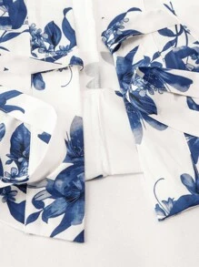 Irokai Elegant Vintage Japanese Floral Print Yukata - Blue - View 8