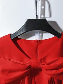 GlowEve Women's White Round Neck Waist Tie Bow Sleeveless Elegant Mini Dress - Red - View 4