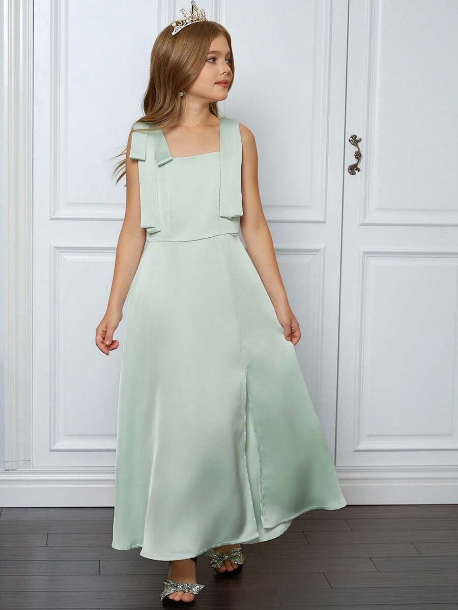 Hapijoa Tween Girls' Solid Color Minimalist Casual Camisole Dress, Fashionable & Elegant - Green - View 1