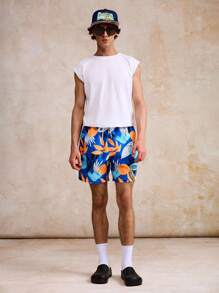 Surfspeed Men's Summer Tropical Print Drawstring Waist Loose Beach Shorts - Multicolor - View 5