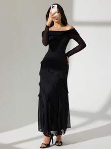 Modelyn Women's Elegant Bamboo Knot Cinching Waist Two Pieces Set, Fashionable Design For Spring, Summer, Autumn,Off Shoulder Lace Dress Long Sleeve Lace Dress Gold Lace Dress Luxury Lace Dress,Fashionable, Casual, And Sporty Women's Autumn Clothing. Autumn Skirts. Ultra-High Stretch Fabric Is Comfortable And Soft, Perfect For Women's Shirts. Back-To-Work And Back-To-School Pants. - Black - View 1