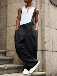 Manfinity EMRG 男士纯色口袋阔腿宽松休闲工装裤，秋季