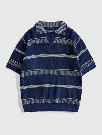 Street Life Polo de manga corta de punto con cuello y contraste de color casual para hombre, verano